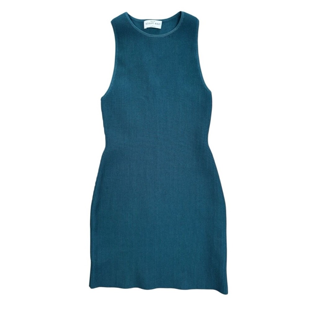 Aritzia Babaton Sculpt Knit Ribbed Mini Dress Teal Blue Size Small